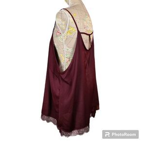 NWT Massini Size 3X Dark Red Satin Lace Trim Slip Camisole Tank Top Strappy Back